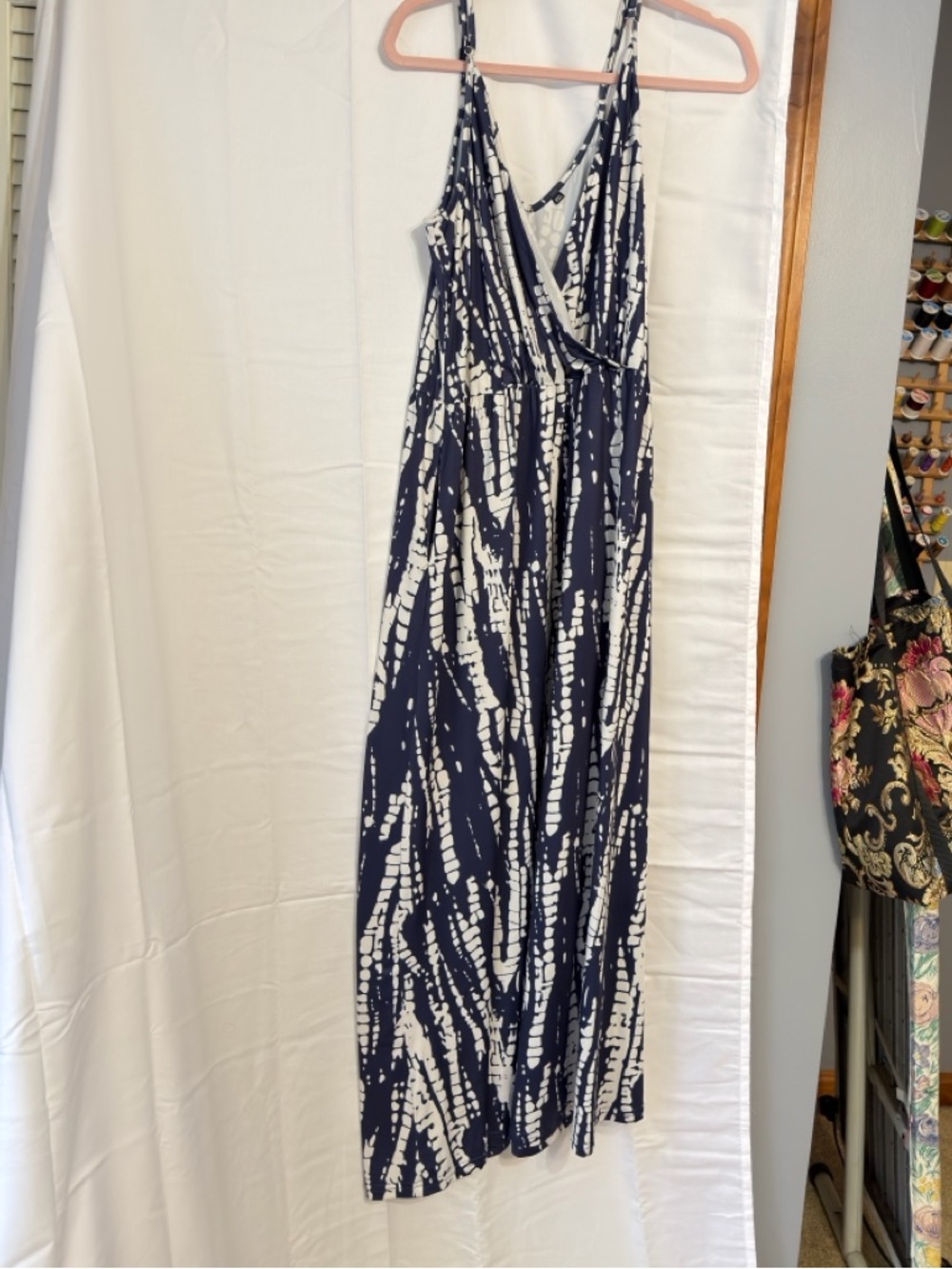 SHEIN Navy and White Printed Surplice Maxi Dress